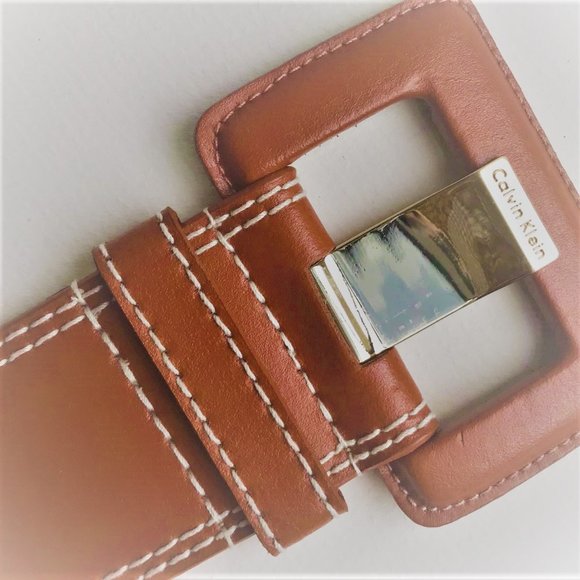 Calvin Klein Cognac Colour Square Buckle Leather Buckle Made in Italy - Picture 4 of 4